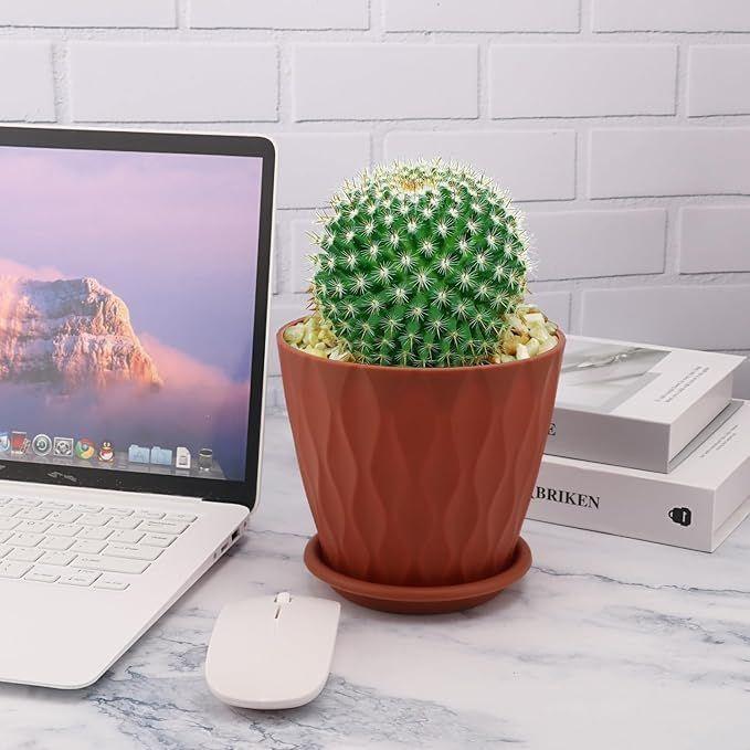 6.3 Inch Flower Pots for Home Decoration, Indoor Plant, Gardening, Plastic Flower Pots for Garden Plants (Crimson) (Set of 5 POTS)