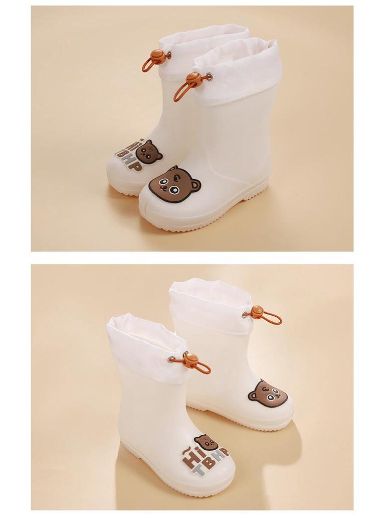 Feng Qing Fan Kids' Waterproof Rain Boots with Non-slip Sole and Elastic Cuff - Cartoon Design for Toddlers