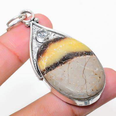 Natural Septerian Stone, White Topaz 925 Sterling Silver Pendant 2.60" M5j76
