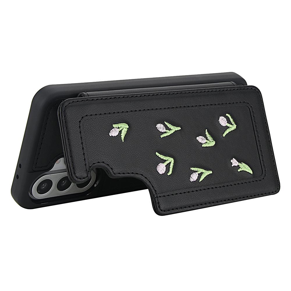 For Samsung Galaxy A36 5G/A56 5G Case Embroidered Tulips PU Leather Card Holder Back Cover with Shoulder Strap/Wrist Strap