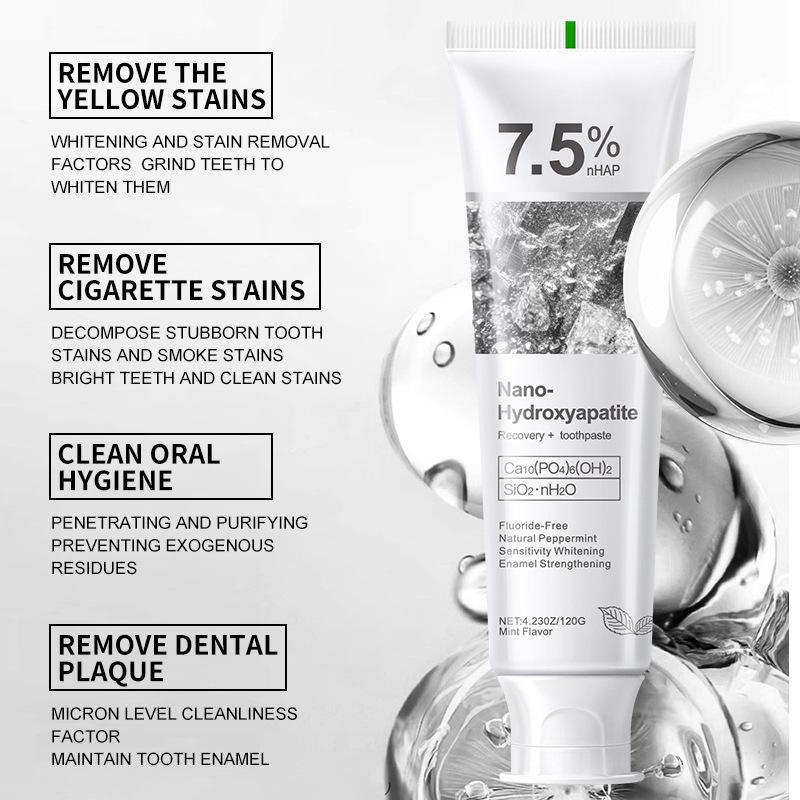 Fluoride-Free Whitening Toothpaste with 7.5% Nano-Hydroxyapatite for Stain Removal and Enamel Protection, 120g