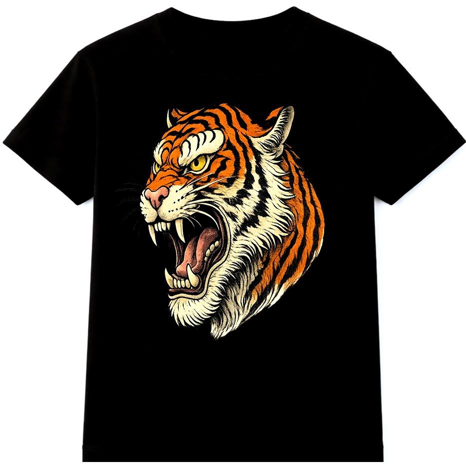 Tiger T Shirt Roaring Tiger Head Wildlife Graphic Streetwear Tee S