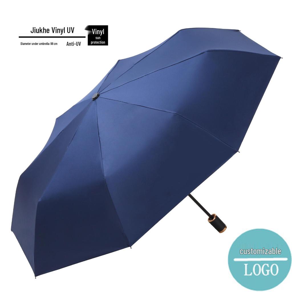 Zakázkový UV černý lepicí deštník proti slunci a dešti – Dámský třídílný design s potiskem loga.