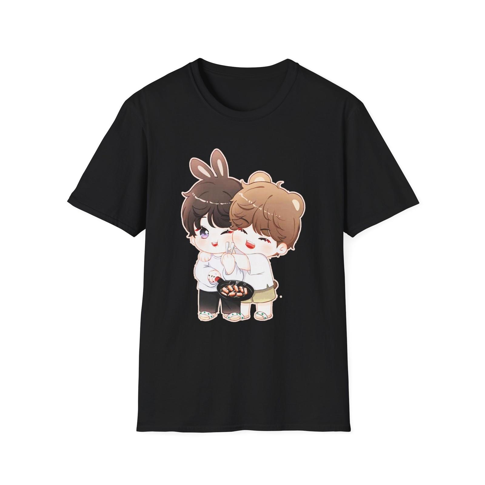Cute Cartoon Couple T-Shirt, Unisex Softstyle Tee, Gift for Friends L