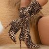 New Style Design Pointed Toe Thin High Heels Women Knee-High Boots Leopard Print Shoes Zipper Long Booties Zapatos Mujer
