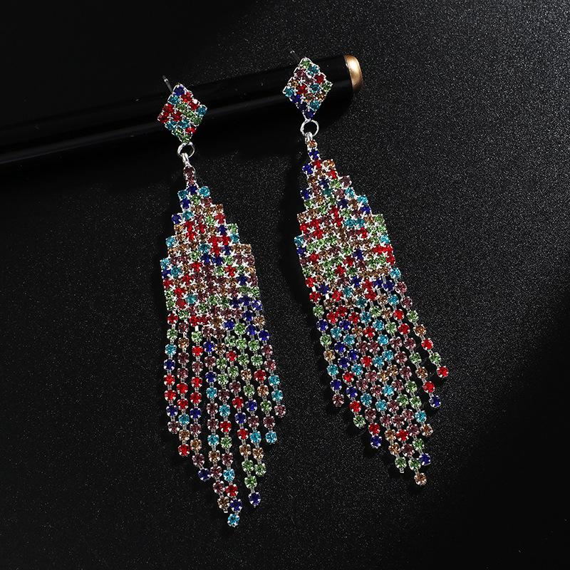 Personalized Jewelry Tassel Shiny Colorful Earrings Women's Long Slimming Drop Earrings