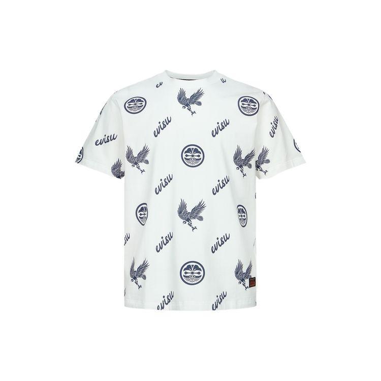 Evisu SS23 Logo Eagle Big M Short Sleeve T-Shirt Men Tops White 2ESHTM3TS579XXCT