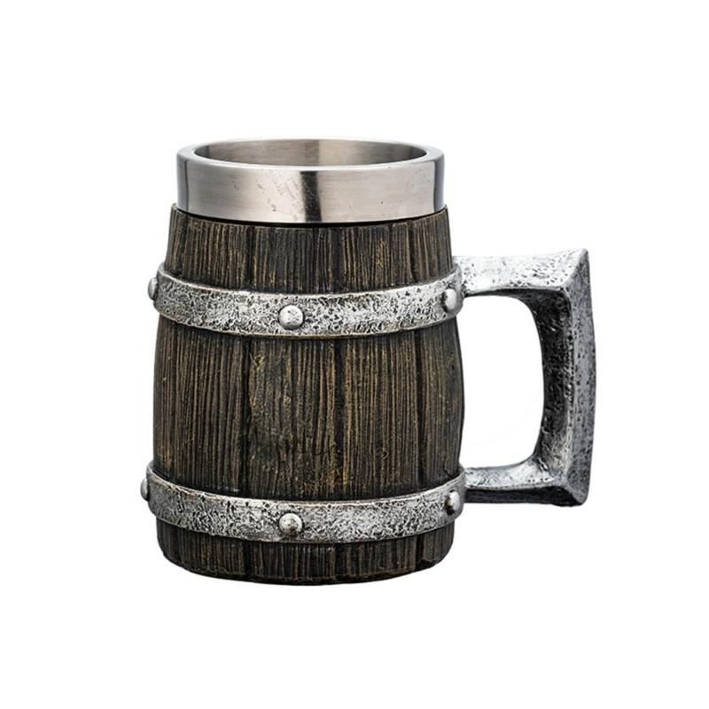 Large Capacity Beer Mugs For Outdoors Use With Retro Woodgrain Finish Nonrust Steel Insulated Cup Thermal Resin Construction