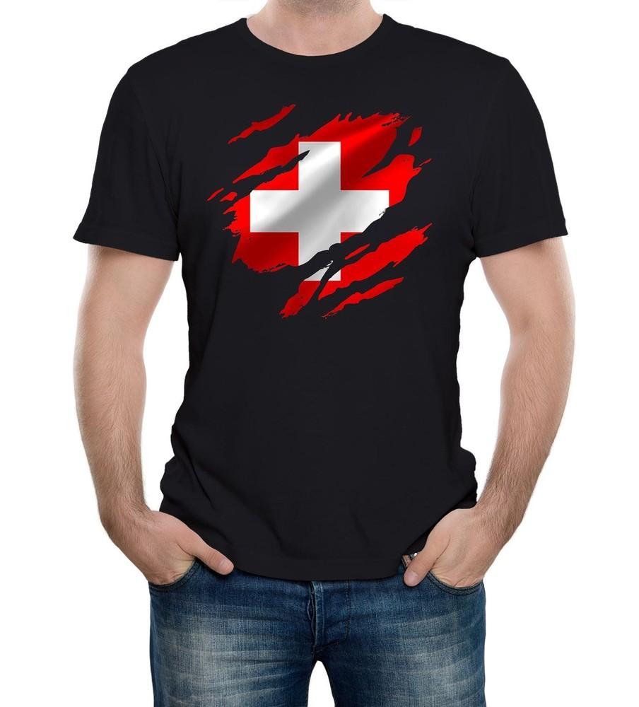 

Torn Switzerland Flag Men s T-Shirt Swiss Bern Country national football 3XL