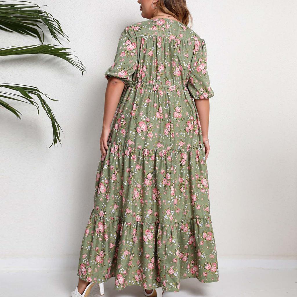 Vestido estampado de manga corta informal suelto de talla grande a la moda para mujer