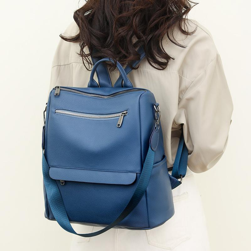 Fashionable and Retro Women's Backpack Soft Leather Backpack Large Capacity Waterproof Student Schoolbag New Style