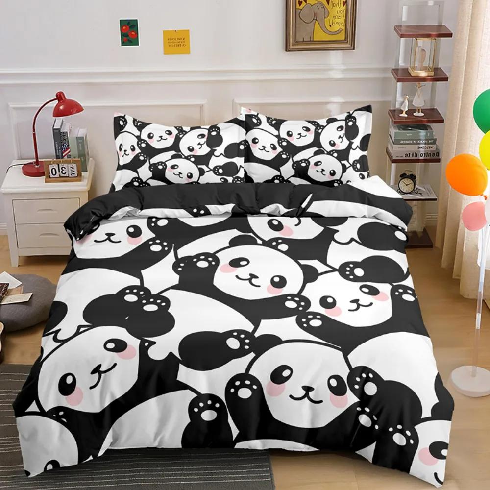 Lovely Cartoon Panda Bedding Sets Printed Duvet Cover Set For Boys Girls 135x200 Duvet Cover King Single Double Size Room Decor