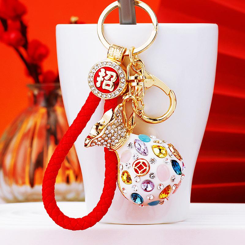 Guochao diamond-set lucky bag car keychain women's bag pendant metal key chain ring business gift