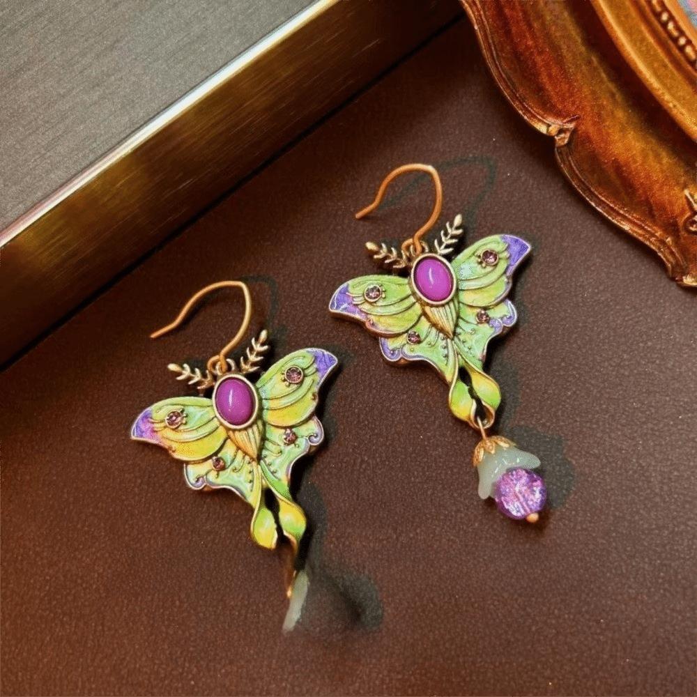 Women Fashion Handcrafted Inspired Enamel Earrings Vintage Trendy Butterfly Drop Earrings Retro Elegant Ear Dangle Party Gift фиолетовый