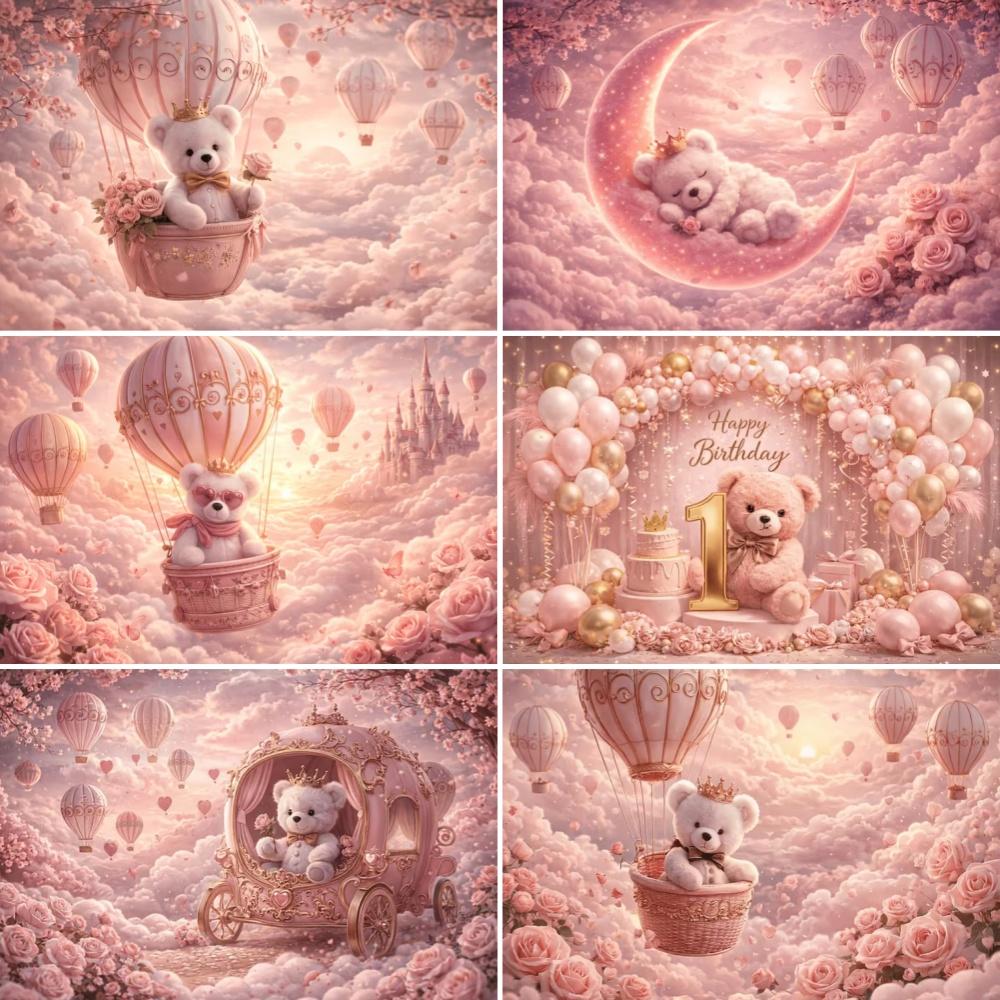 Pink Teddy Bear Photography Backdrop Sweet Dreamy Birthday Party Decoration Background Baby Shower Photo Booth Banner Supplies