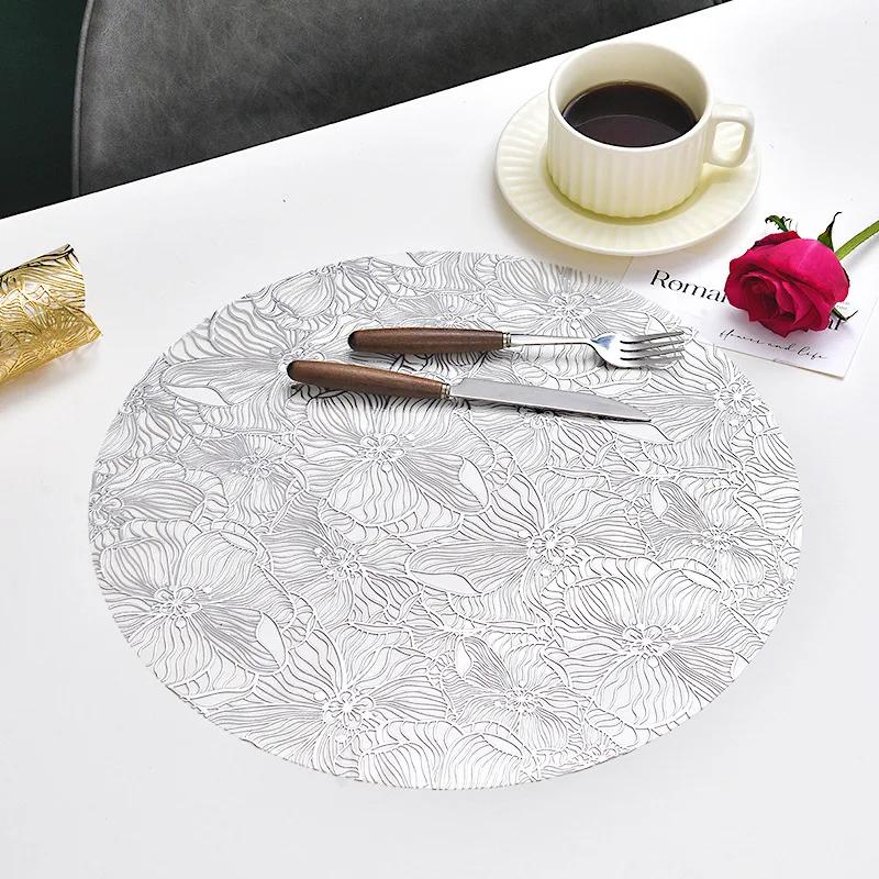 1pc Round Flower Petal Placemat Transparent PVC Waterproof and Heat-insulating PP Printed High-end Dining Table Decoration Mat