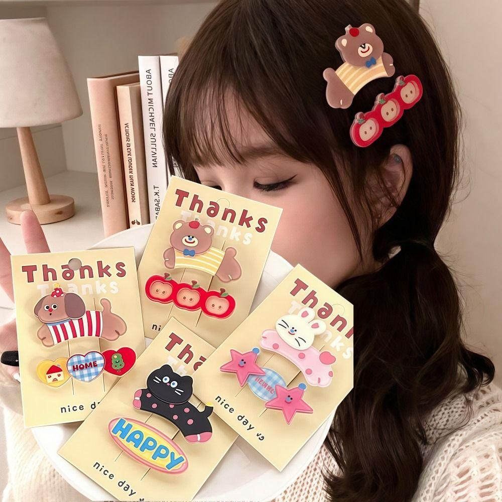 2 Pcs Cartoon Hair Clip Set Acrylic Duckbill Clip Fun Hair Claw Clip  Girl Hair Accessories