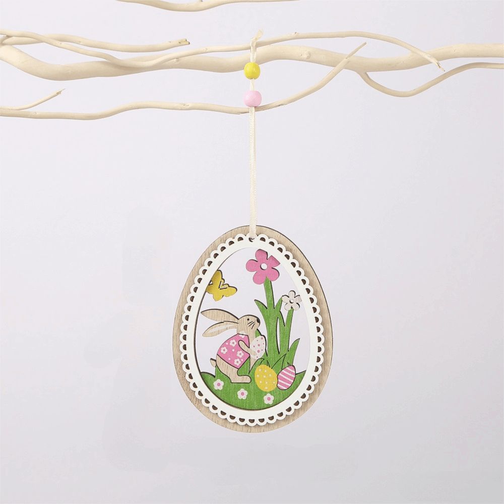 Wood Material Wooden Ornaments Easter Egg Hanging Ornaments Easter Ornaments  Easter Party