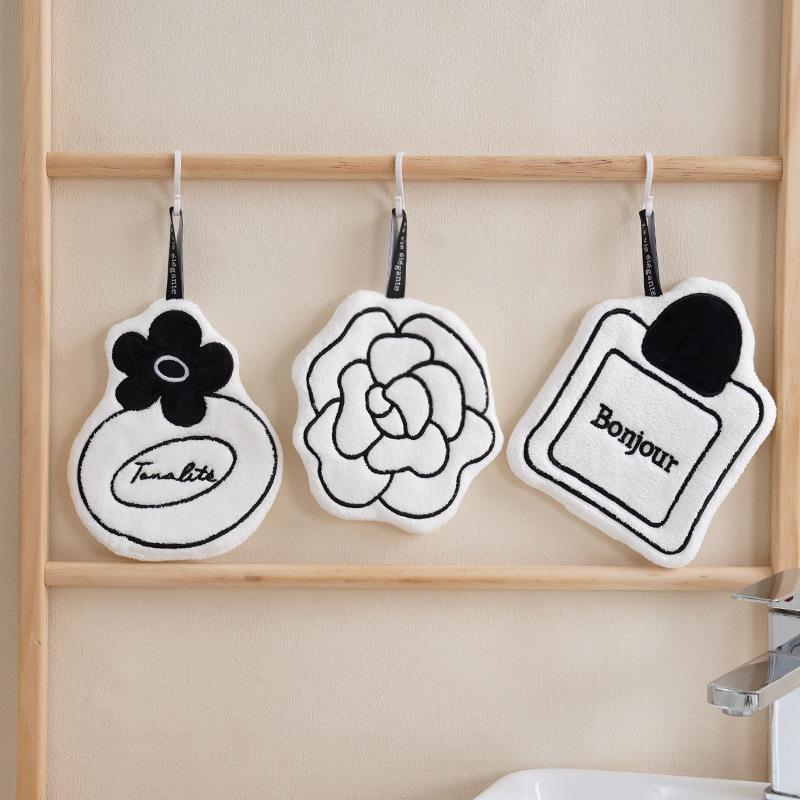 French Hand Towel Hanging Type Kitchen Hand Towel Coral Fleece Soft and Thickened Cute Creative Bathroom Towel