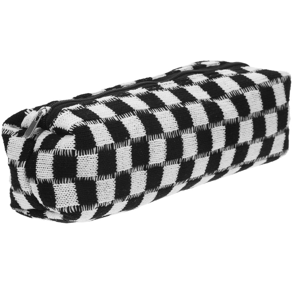  Checkerboard Pencil Case Handheld Bag Large Capacity Organizer Coffee Holder Pouch Polyester Color