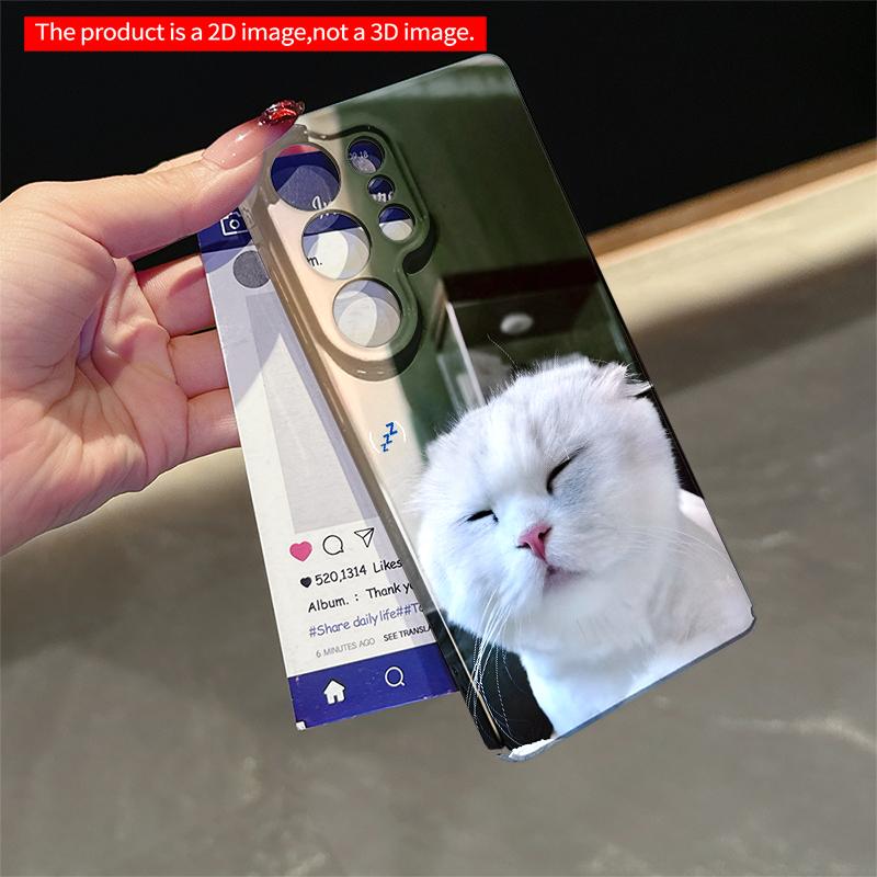 2DFlat Samsung phone case Sleepy White Cat Phone Case Applicable to Galaxy S23 S24 S25ULTRA S26 A12 A14 A15 A16 A54 A55