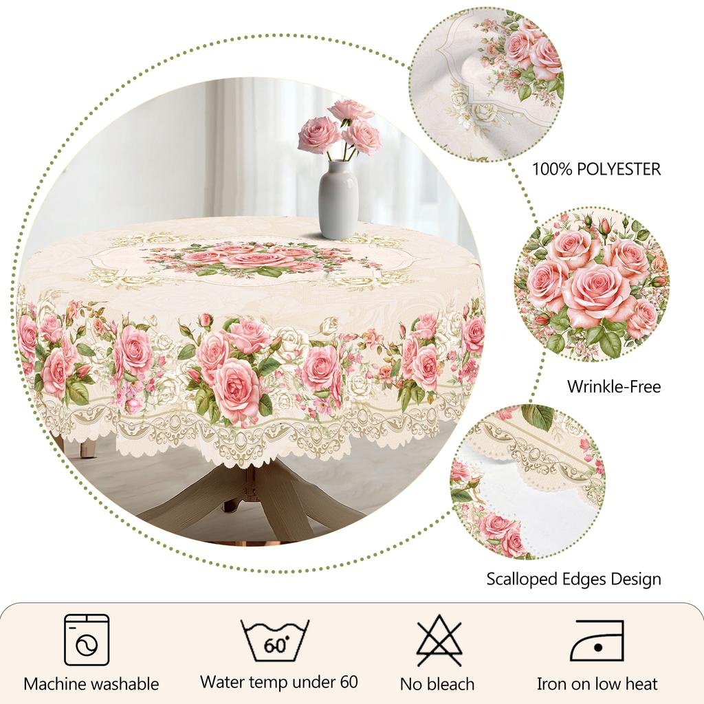 1 Piece Flower Theme Printed Tablecloth, Country Farmhouse Style, Bright Rose Pattern Design, Spring And Summer Camping Style Picnic, Wedding Season,