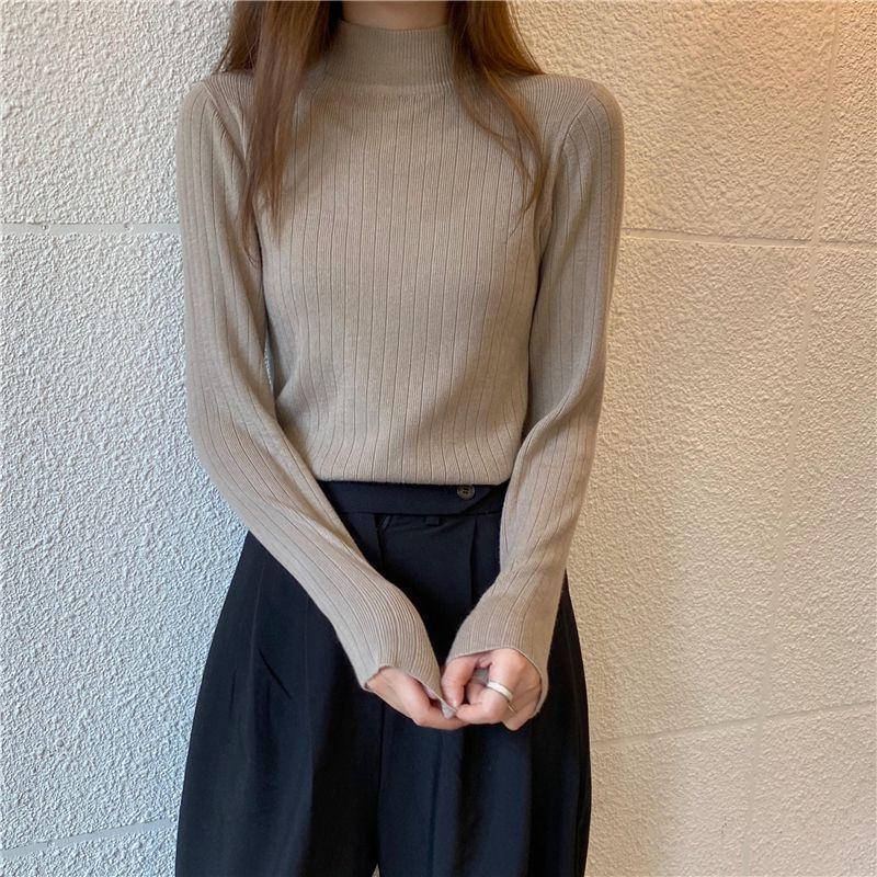 Elegant Turtleneck Knit Base Layer Autumn Winter Sweater Women's Simple Slim Fit Inner Mid-neck Top