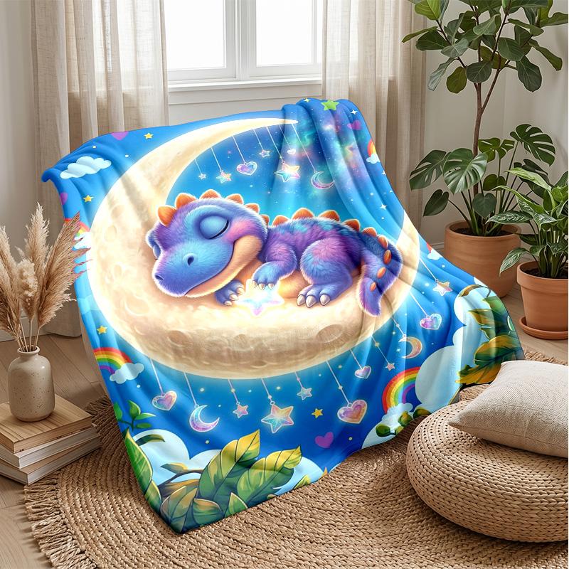 Dreamy Dinosaur Moon Night Theme blanket Lightweight Warm Flannel Blanket Decorative Throw Blanket for Home Decoration