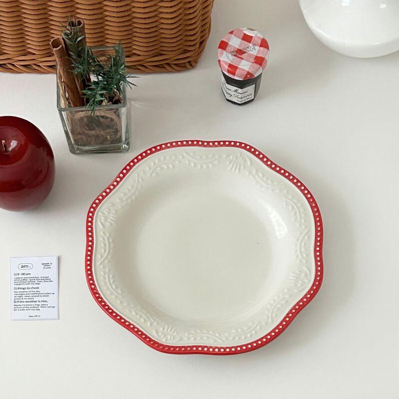 Linpan French Retro Ceramic Embossed Dinner Plate