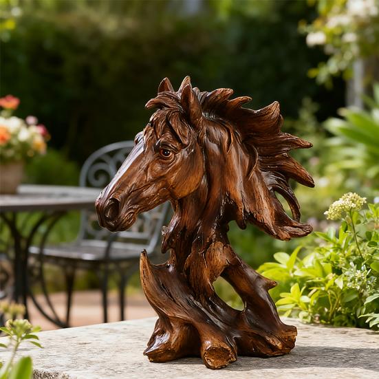 Yousheng Horse Head Statue Rustic Animal Bust Sculpture Resin Retro Ornament for Office Living Room Bookshelf Fireplace Tabletop