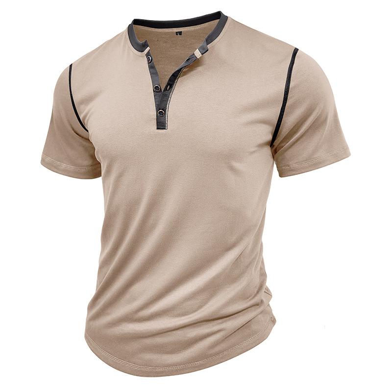 

Men’s Tops Henley Shirt Short Sleeves Cotton Round Neck Color Block Breathable Daily T-shirts Summer Spring Holiday Casual Menswear S