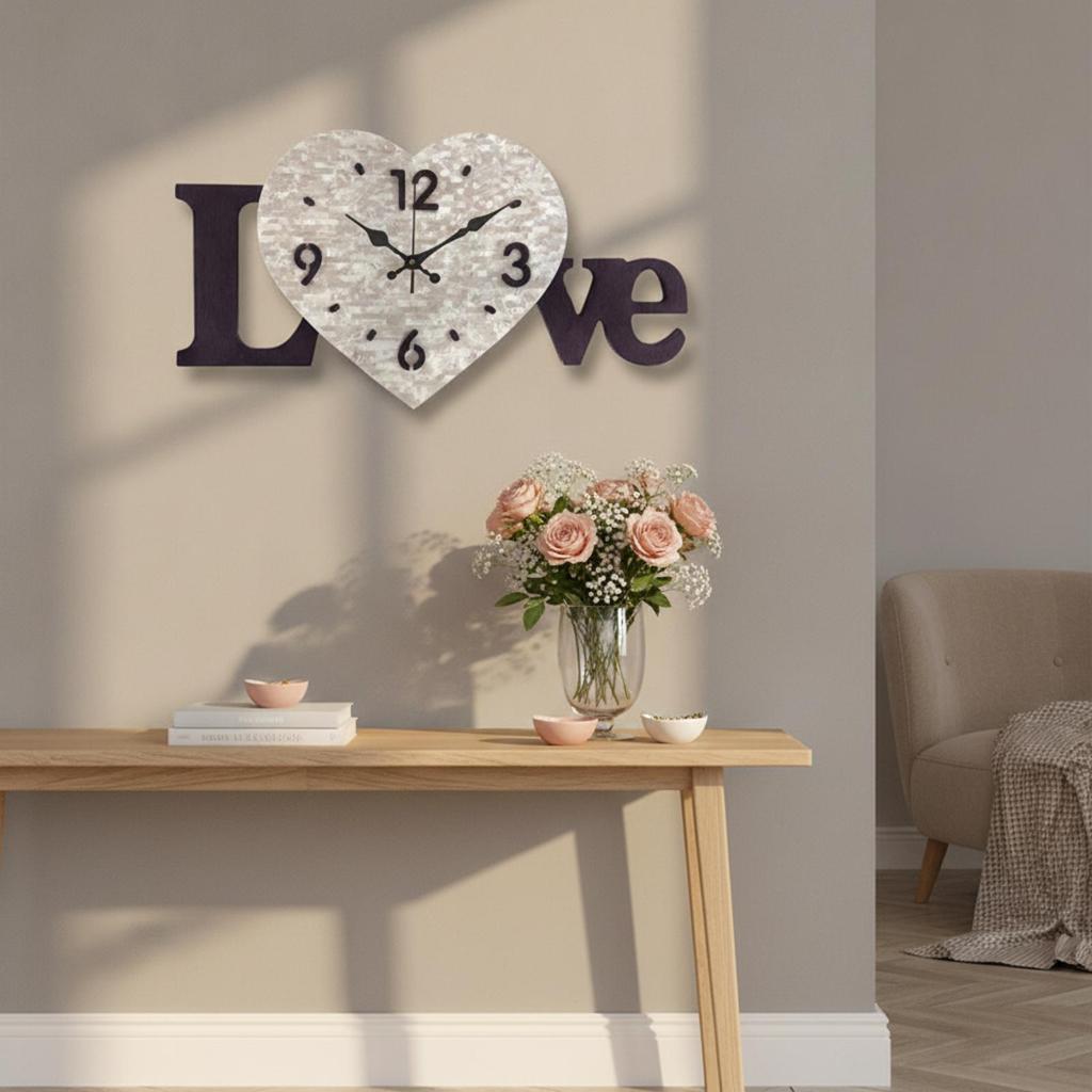 LOVE Letter Wall Clock Silent with Letters Acrylic for Bedroom, Living Room, Wedding