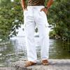 Men's Cotton Linen Drawstring Waist Straight Leg Breathable Long Cargo Pants Casual Loose Fit Trousers with Pockets