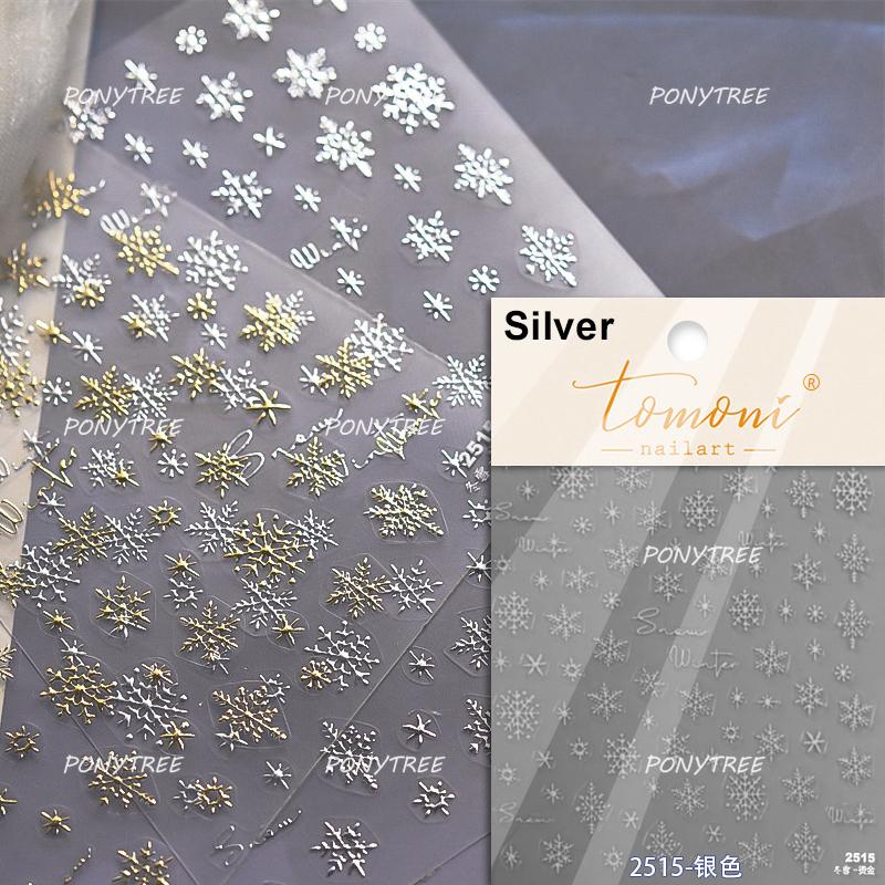 Silver White Snowflake Rhinestone Star Love Lace Winter Chic Snow Shiny Chic Delicate 5D Nail Art Stickers Manicure Decals