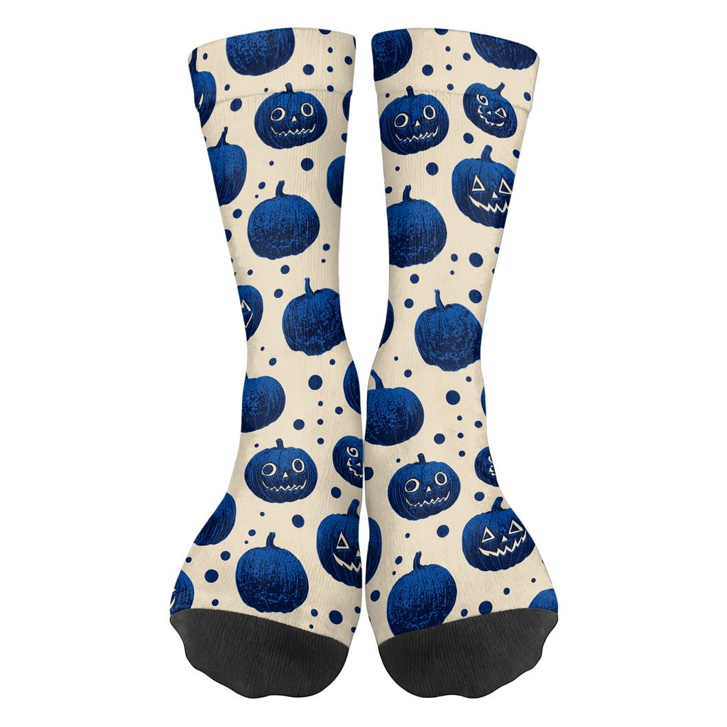 Unisex Breathable Mid-Calf Socks Halloween Pumpkin Pattern Comfortable Stretch Fit Athletic Socks for Everyday Wear