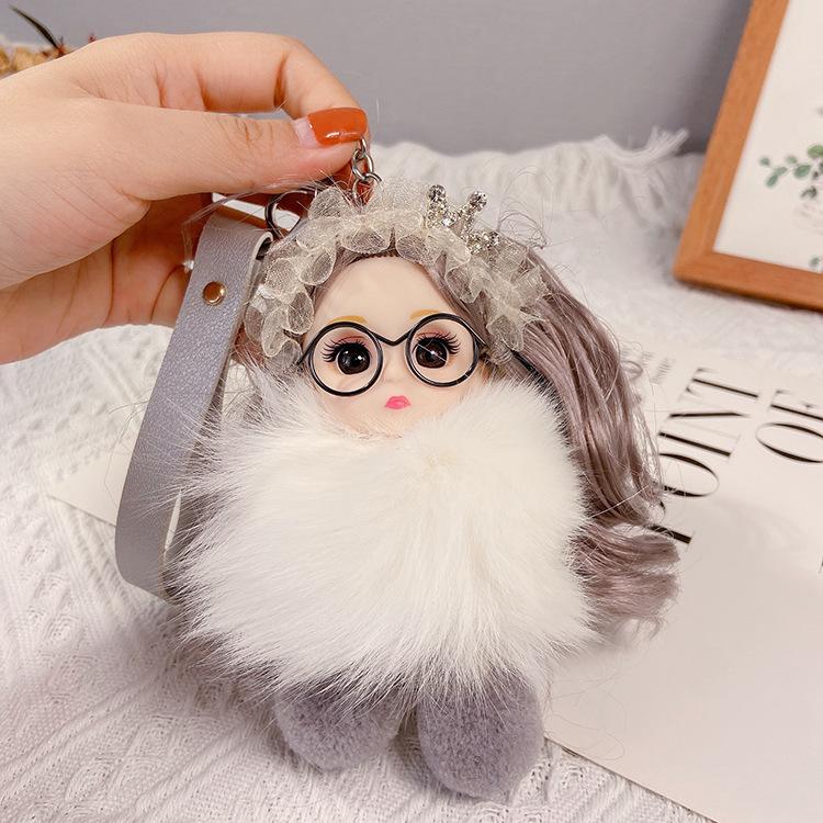 Korean Cute Fox Fur Doll Keychain - Plush Backpack Pendant