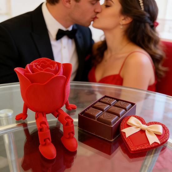 3D-gedruckte Rosenmann-Figuren Valentinstag Bewegliche Gelenkornamente mit verstellbarer Pose Kreative Heimdekor-Skulptur