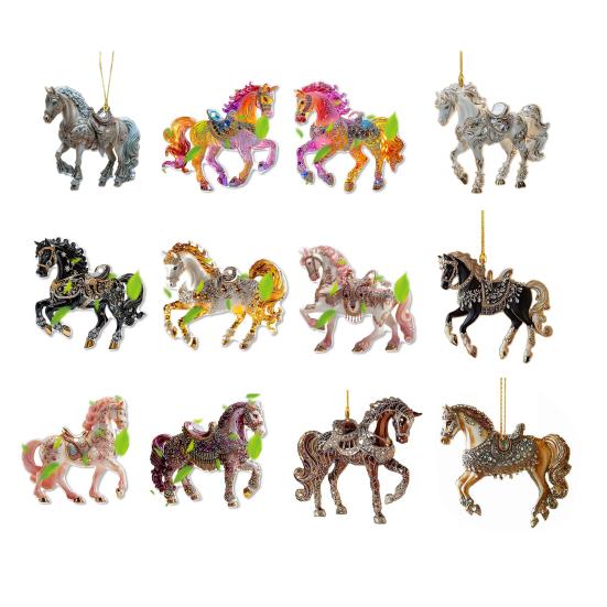 1/2/3/4/5/6/7/8/10/12/15/20/25 Pcs Horse Ornaments For Christmas Tree Metallic Rhinestones Horse