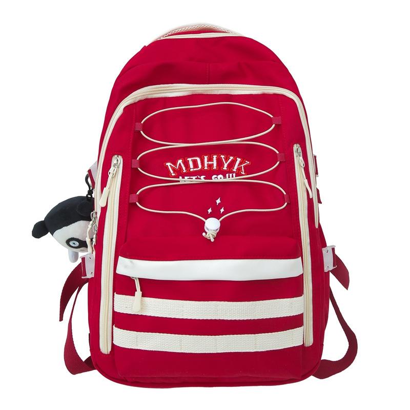 

Women Color Block Backpack Student Large Capacity Schoolbag for Girls червоний