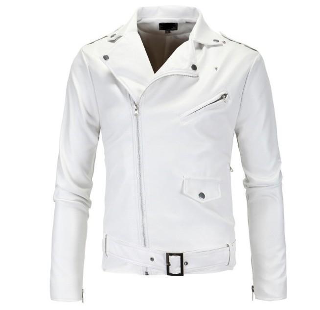 Men s high quality slanted zipper handsome locomotive leather jacket leather jacket M белый