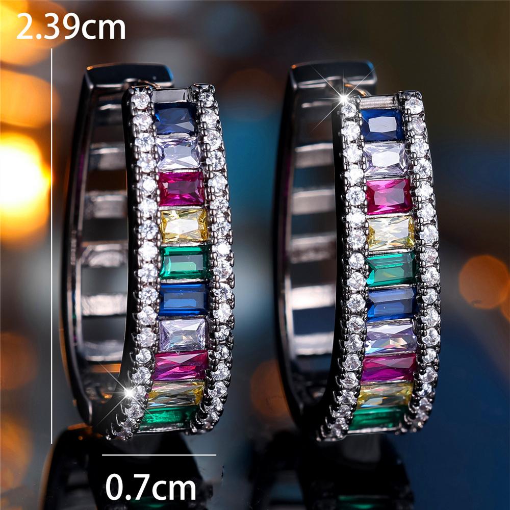 Charm Female Rainbow Zircon Stone Hoop Earrings Silver Color Wedding Jewelry For Women