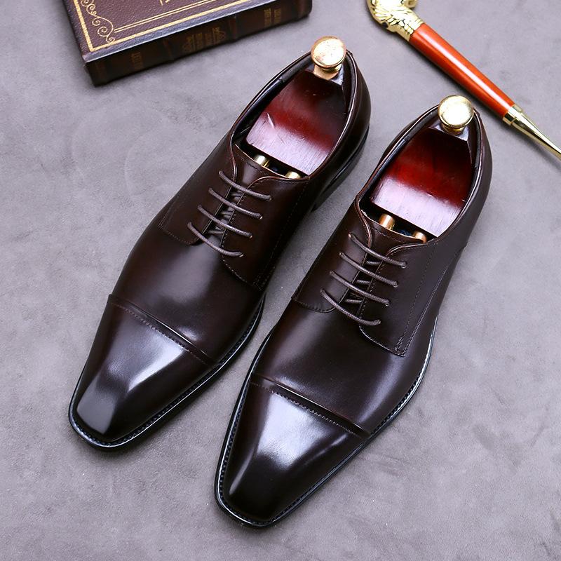 Men's leather shoes, three-joint leather shoes, business square head large size formal cowhide leather shoes