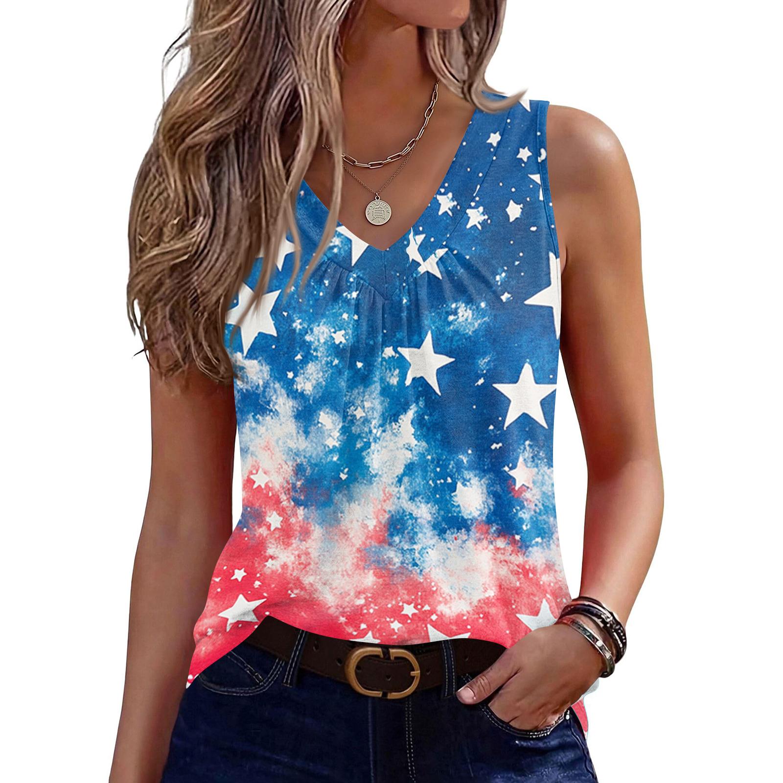 

V-Neck Tank Top Women Print Tank Tee Casual Loose Fit Sleeveless Shirt XL
