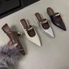 Punk Gothic Metal Buckle Low Heels Sandals Women New Pointed Toe Thick Heeled Summer Slippers Woman Platform Muller Shoes
