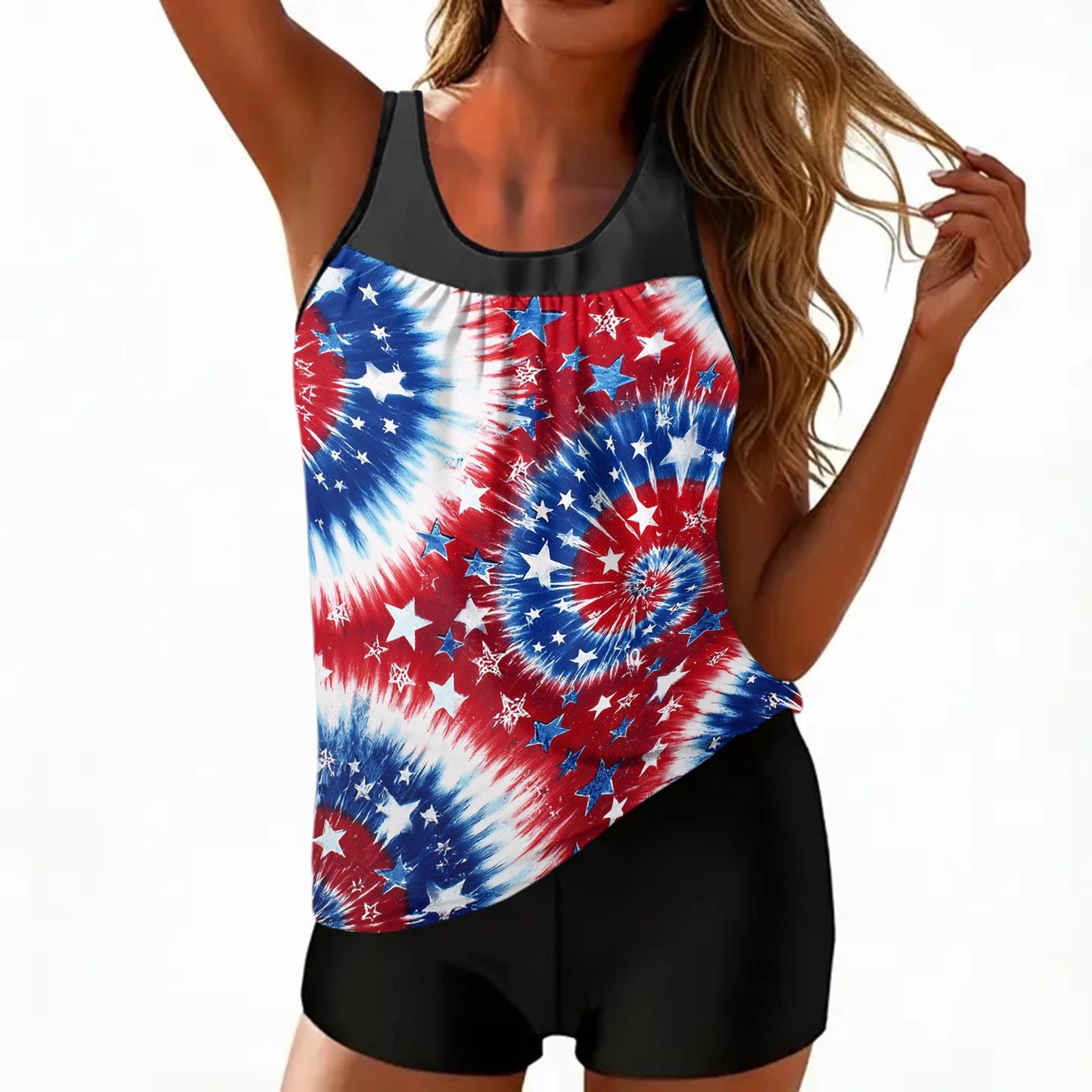 

Женский раздельный купальник с принтом ко Дню Независимости Спортивный купальник S синий