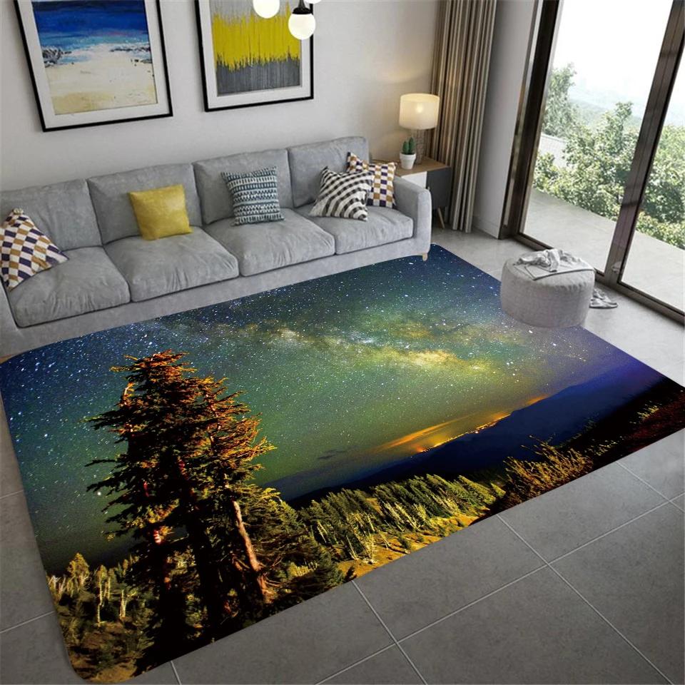 Vincent Van Gogh Starry Night Carpet Art Abstract Rugs Forest Night View Soft Floor Mat for Home Living Room Bedroom Dorm Decor