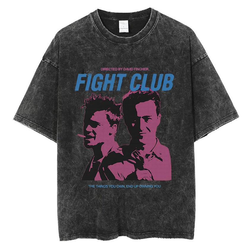 Vintage Washed Tyler Durden Fight Club Graphic T Shirt Mens High Quality Oversized Cotton Tshirts Yk Gothic Clothing Tshirt