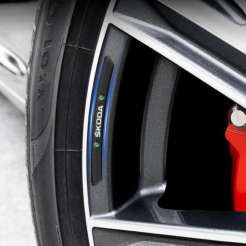 4Pcs Aluminum Car Wheel Hub Badge Sticker Tire Rim Decor Decal for Skoda SCALA Superb Octavia 2 3 A4 A5 Fabia Kamiq Kapoq Kodiaq Rapid