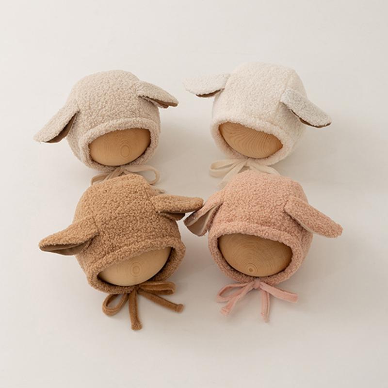 Cute Long Ear Baby Hat Lamb Fleece Newborn Boy Girl Winter Warm Earmuffs Beanie Solid Color Outdoor Anti-cold Infant Bonnet Cap