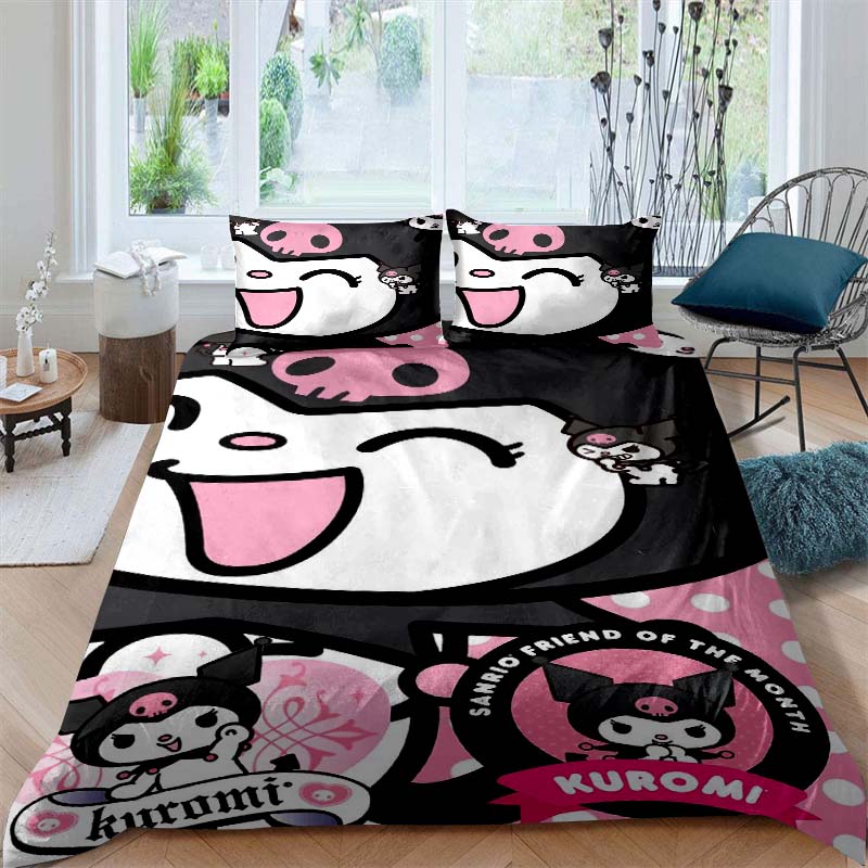 New Kuromi-themed Three-piece Bedding Set, Including Duvet Cover and Pillowcases, But Without Filling. A Great Holiday Gift.